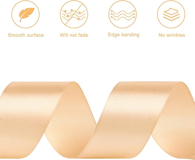 1-1/2 Inches 50 Yards Champagne Satin Ribbon, Solid Fabric Ribbon Roll for Flower Bouquets, Gift Wrapping, Wedding, Handmade Crafts