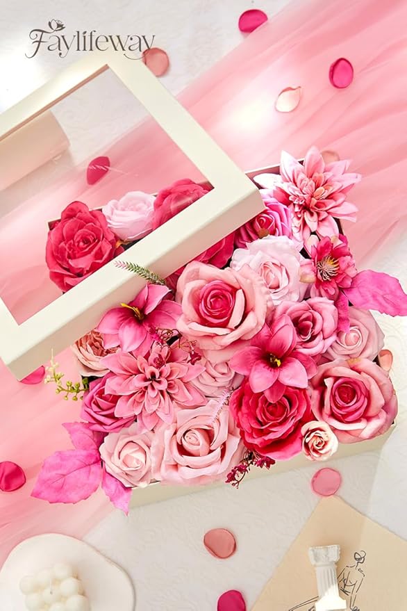 Artificial Flowers, Silk Hot Pink Flowers for DIY Wedding Bridal Bouquets, Fake Cake Flowers for Centerpieces,Baby Shower, Table Arrangement, Home Party Decorations