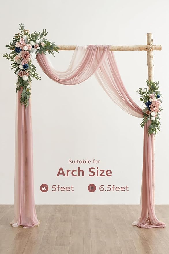 Ling's Moment Wedding Arch Draping Fabric 3 Panels 20Ft Chiffon Fabric,Sheer Draping Fabic for Wedding Arrangement Ceremony Reception Backdrop Party Swag Home Decor (Dusty Rose & Mauve & Blush)