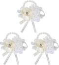 MECCANIXITY 3Pcs Wrist Corsage Artificial Flower Bracelets Rose Wrist Bride Groom Decorative for Wedding Ceremony Prom Party Anniversary Cream