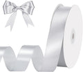 Silver Ribbon 1 Inch 50 Yards Gift Wrapping Ribbon for Crafts Hair Bows Making Wedding Holiday Decorations Thanksgiving Christmas