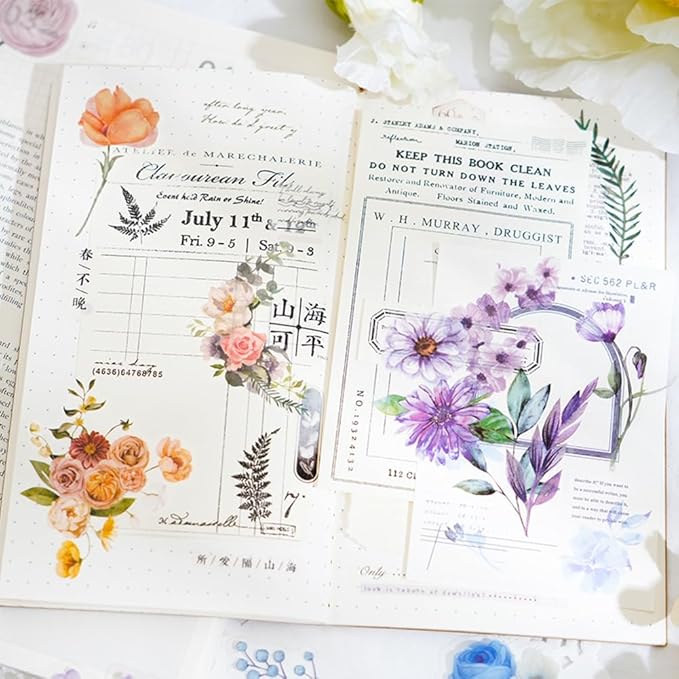 100 Pcs Natural Botanical Flower Stickers, Wildflower Stickers for Scrapbooking Junk Journal Notebook Diary Planner Letter Envelope Water Bottle Phone Case Craft Decoration (Wildflower)