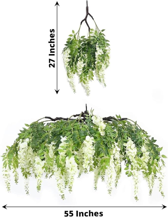 Efavormart 55" Cream Artificial Silk Wisteria Vine Round Hanging Canopy, Draping Garland Flower Chandelier with Interchangeable Branches