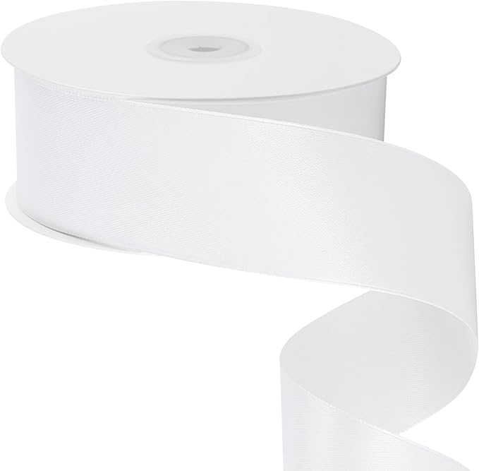 LIUYAXI 1-1/2 Inches 50 Yards White Satin Ribbon, Solid Fabric Ribbon Roll for Flower Bouquets, Gift Wrapping, Wedding, Handmade Crafts