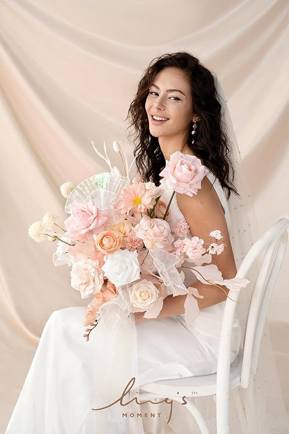Ling’s Moment Artificial Flowers 25Pcs Glowing Cream Roses Decor w/Stems,3" Real Touch DIY Foam Floral for Wedding Bouquet/Centerpieces, Outdoors Party Backdrop, Room/Table, and Garden/Pot Decorations