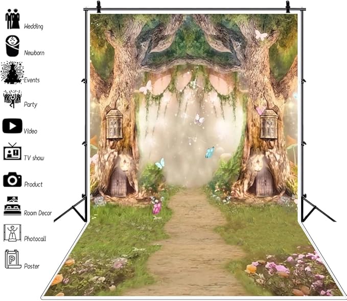 Leowefowa 3x5ft Vinyl 1st Birthday Backdrop Fairy Tale Forest Enchanted Flower Baby Shower Photo Background for Birthday Party Photoshoot Newborn Baby Kids Children Studio Props Photography Backdrops