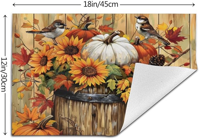 PVC Placemats Set of 1 Wipeable Table Mats Washable Heat Resistant Non Slip Vinyl Dining Table Mat for Kitchen Indoor Outdoor Patio Farmhouse Place Mats Retro Wooden Fall Bird Decorative
