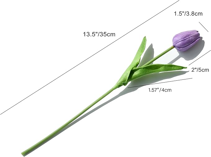 Purple Faux Tulips (20 Pcs) - Premium PU Artificial Flowers for Christmas & Thanksgiving Table Setting, Winter DIY Home Decor - 13.5" Real Touch