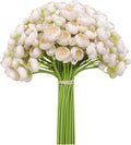 Meldel 32Pcs Ranunculus Artificial Flower, Faux Light Champagne Ranunculus Flowers for DIY Bouquet, Bulk Fake Peony Wedding Filler Flowers for Centerpieces Arrangements Bridal Shower Decorations