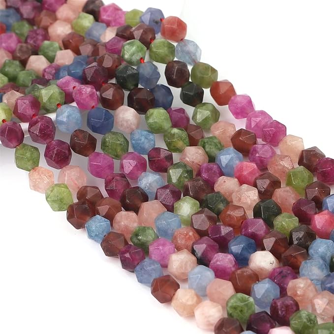 Faceted Natural Tourmaline Agate Stone Round Beads 6mm 36cm/Strand for Jewelry Making