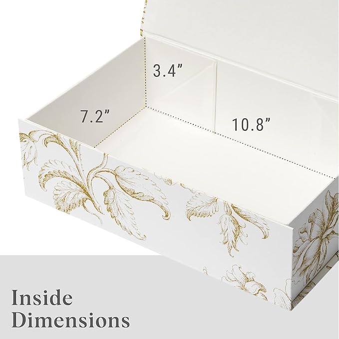 Luxury Keepsake Gift Box 3-Pack | Gold Floral Decorative Boxes with Magnetic Lids for Presents, Wedding Memory Box, and Bridal Gifts. 11.5" x 7.5" x 3.5"