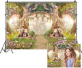 Leowefowa 10x6.5ft Enchanted Forest Birthday Backdrop Fairy Tale Forest Enchanted Garden Photography Background for Kids Birthday Baby Shower Party Photoshoot Newborn Children Cake Smash Studio Props