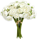 24 Pcs Ranunculus Artificial Flowers 10.5", Mini Faux Silk Ranunculus with Stem, Fake Flowers for Home Decor Indoor Wedding Bouquets Centerpieces (White)