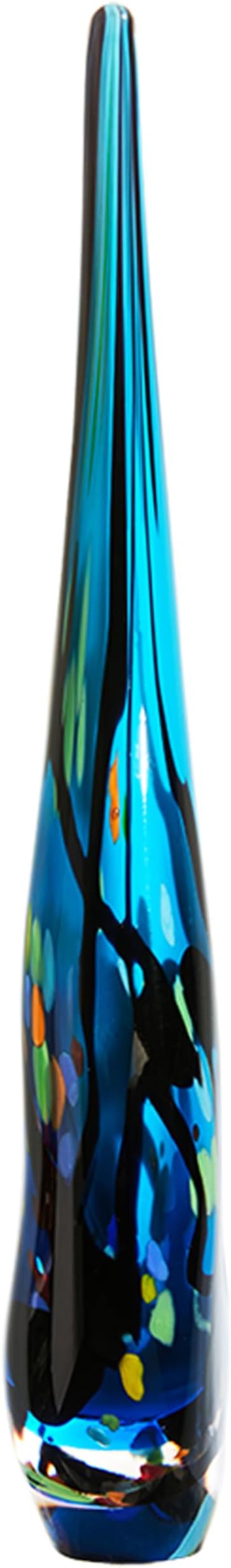 Luxury Lane Hand Blown Abstract Hollow Blue Tear Drop Sommerso Art Glass Sculpture for Home Decor 14 inch Tall Centerpiece Table Decoration