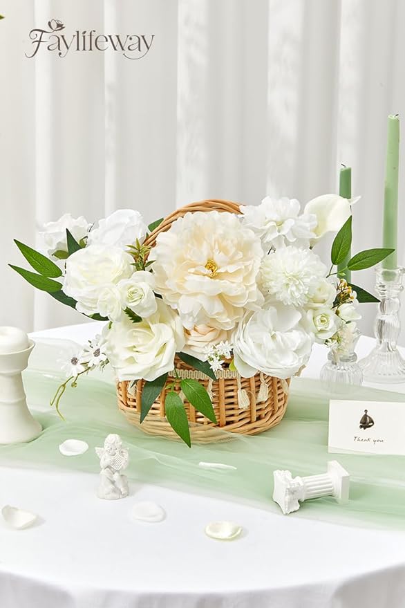 Artificial Flowers, White Silk Flowers for DIY Wedding Bridal Bouquets, Fake Cake Flowers for Centerpieces,Baby Shower, Table Arrangement, Home Party Decorations