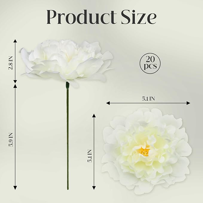 20pcs 5" Artificial Flower Peonies, Silk Peonies with 6" Stems, Flowers Suitable for Wedding Bouquets, Home Party Decoration (Milk White)