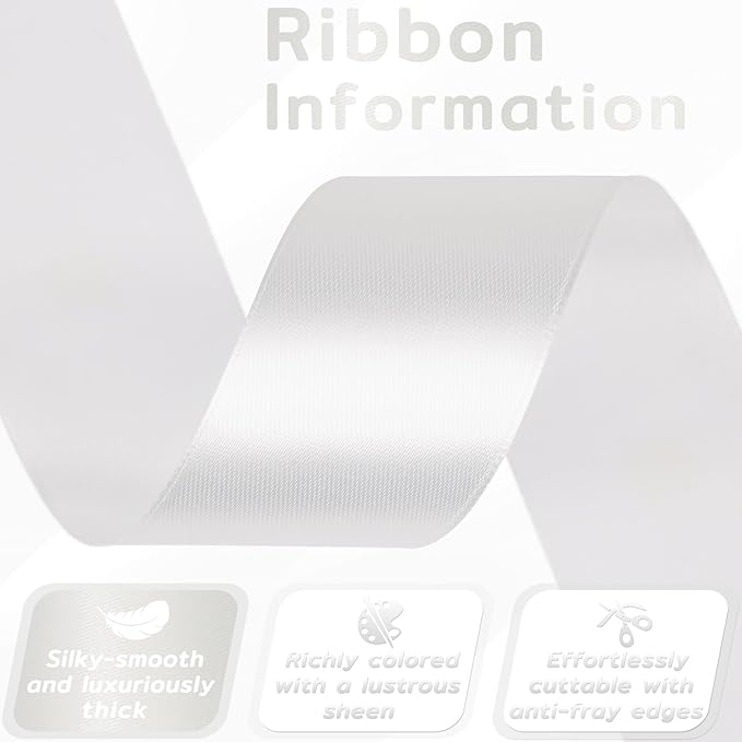 60 Yards White Satin Ribbon 1-1/2 Inch, Solid Polyester Fabric Ribbon for Gift Wrapping, Crafts, Flower Bouquet, Wedding, Baby Shower, Festival, Christmas, Halloween