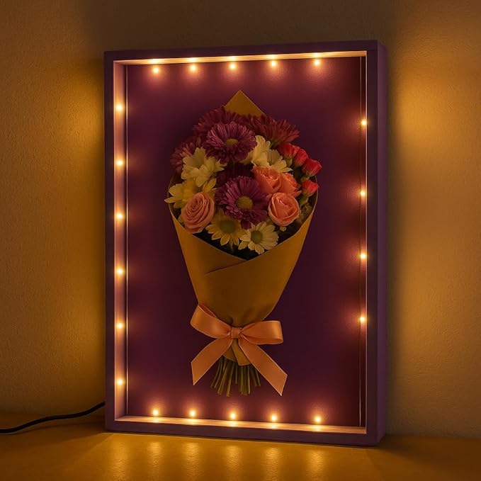 Shadow Box with LED Light Dried Flowers Changeable Artwork Photos Display & Storage Frame Wall-mounted & Tabletop Display Shadow Box(Lilac)