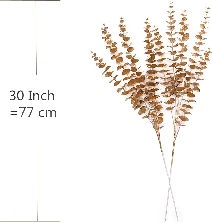CATTREE Faux Gold Eucalyptus, Artificial Plastic Golden Plants 30" Tall 2 Pack, Christmas Decorations Fake Shrubs for Wedding Hotel Hall Party Indoor Home Table Centerpieces DIY Decor Planting Filler