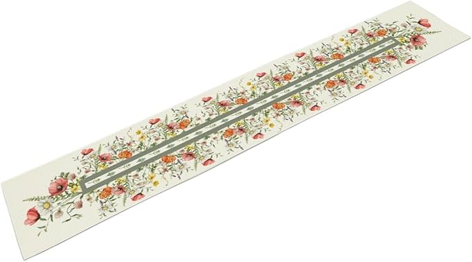 Watercolor Floral Table Runner, Red Wildflowers Botanical Nature Farmhouse Design Table Runner for Kitchen Dining Home Party, 13x120 Inch