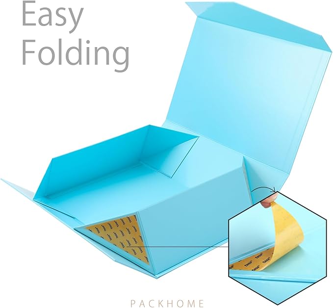 PACKHOME 6 Large Gift Boxes with Lids 13.5x9x4.1 Inches, Sturdy Collapsible Gift Boxes with Magnetic Closure (Glossy Blue)