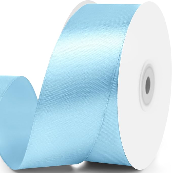 1-1/2" x 50 Yards Satin Ribbon - Light Blue Silk Ribbon with Spool - Ideal for Gift Wrapping, Floral Bouquets, Crafts, Wedding Party Decorations, Christmas and Sewing Projects