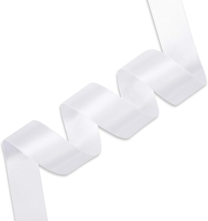 Humphrey's Craft 1 Inch White Double Faced Satin Ribbon - 50 Yards Variety of Color for Crafts Gift Wrapping DIY Bows Bouquet Decoration Sewing Christmas Tree Wedding and Invitation Card.