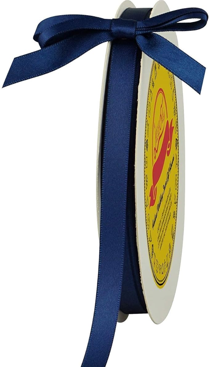Double Face Navy Blue Satin Ribbon 3/8 inch X 50 Yards Polyester Navy Blue Ribbon for Gift Wrapping Very Suitable for Weddings Party Invitation Decorations and More