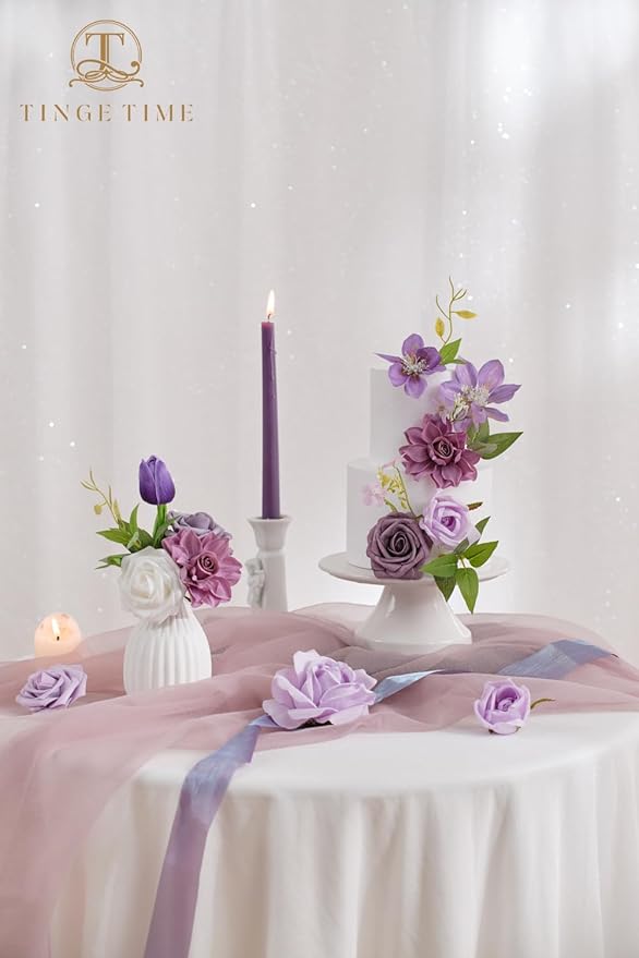 TINGE TIME Artificial Flowers Paisley Purple & White Flower Combo for DIY Wedding Bouquets Table Centerpieces Arrangements Party Baby Shower Home Decorations