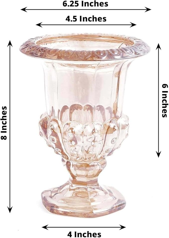 Efavormart 2 Pack Amber Gold Glass Flower Vases in Classic Roman Urn Style, Mini Pedestal Vase Table Centerpieces - 8"