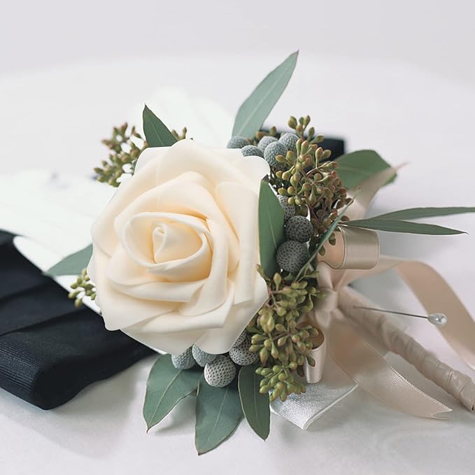 Artificial Roses Flowers 50pcs Real Looking Foam Fake Roses with Stems for DIY Wedding Bouquets Bridal Shower Centerpieces Party Decorations (50, Champagne)