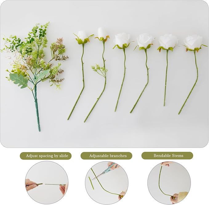 Artificial Flowers Combo White Flowers Mix Silk Flowers Rose, fake flowers for DIY Wedding Bridal Bouquets, Floral Arrangement, Table Centerpieces. Fake Plastic Flowers Bulk Vase Decoration