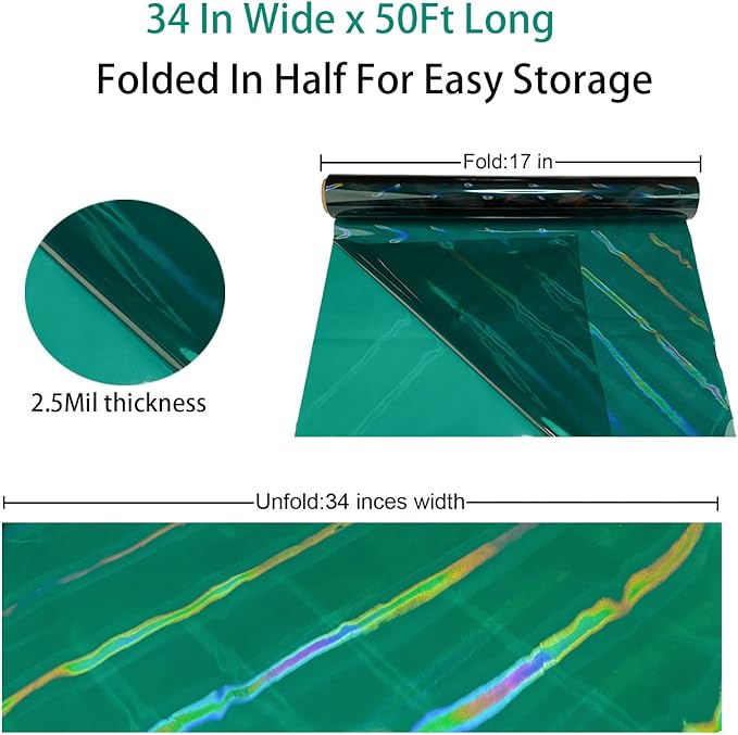 CMFYHM Iridescent Green Cellophane Wrap Roll I 34 In Wide X 50 Ft Long I Colorful Cello Perfect For Baskets,Gifts, Treats,Birthday Holiday Wedding Floral, Party Arts Crafts Decoration (Green)