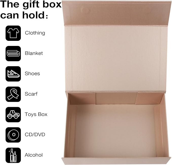 Aimyoo Gold Collapsible Gift Box with Magnetic Closure Lids 10.5x7x3 in, Medium Bridesmaid Groomsman Proposal Boxes, Rectangle Present Box for Graduation Birthday Storage (1 Pack)