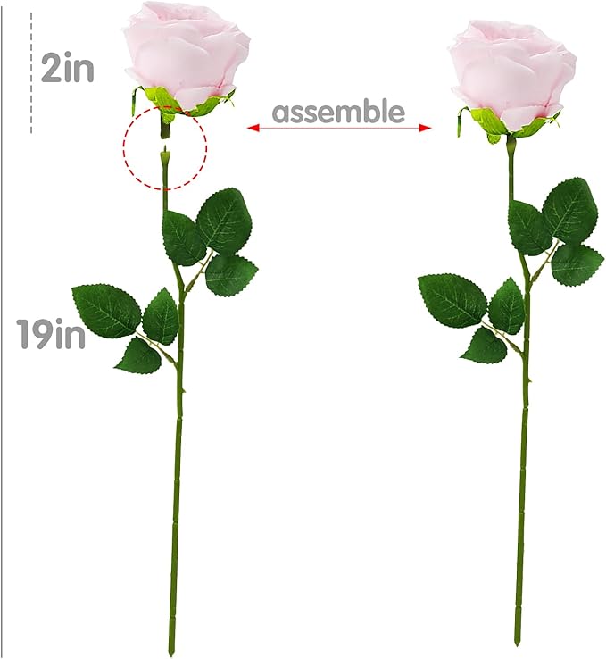 Pink Artificial Roses with Long Stems, 12Pcs Realistic Roses Artificial Flowers, Faux Roses | Bulk Fake Flowers for Home Decor, Wedding Party Table Centerpieces, DIY Bouquet