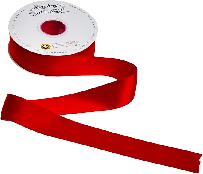 Humphrey's Craft 1-1/2 Inch Double Faced Satin Ribbon - 50 Yards, Red Thick Satin Ribbon for Crafts, Gift Wrapping, Decoration Christmas Tree, Bridal Bouquet,Wedding,DIY Bows,Sewing Hat.