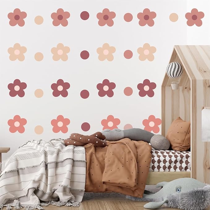Daisy Flowers Wall Stickers – 180 Pcs Peel & Stick Removable Waterproof Vinyl Floral Wall Art Decals for Bedroom, Nursery & Aesthetic Spaces | A Simple Peel Brings Cozy Boho Warmth (Retro Style)