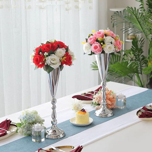 10pcs Tabletop Metal Wedding Flower Trumpet Vase Wedding Centerpiece Flower Vase for Wedding Event Decoration Living Decor Party Decor (Silver, 10×L)