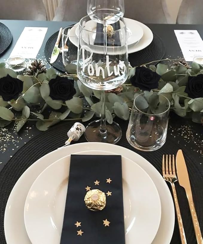 Artificial Roses 16pcs Velvet Black Roses Artificial Flowers 3.94" Fake Black Roses for Wedding Flowers Black Rose Decor for Centerpieces Home Party Decor (Black)