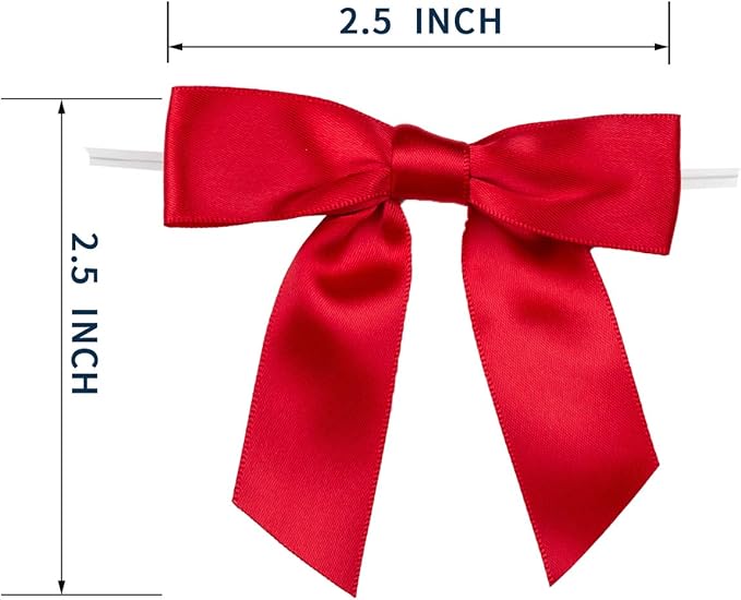7Rainbows 30pcs Boutique 2.5" Red Satin Ribbon Twist Tie Bows for Tying Up Packages Gift Wrapping
