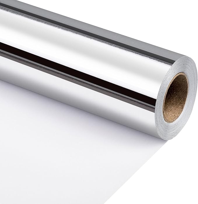 Merture Wrapping Paper Roll, Gift Wrap Mini Roll - 17 In X 32.8 Ft(46.5 sq.ft.), Solid Color Metallic Silver Wrapping Paper for Christmas, Mother's Day, Father's Day, Graduation and More