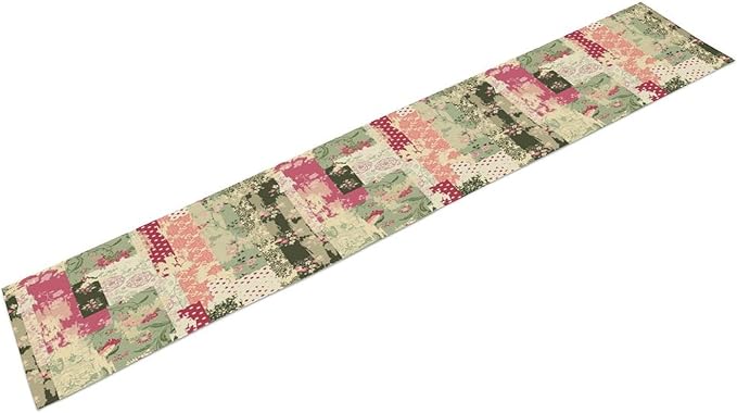 Patchwork Flower Table Runner,Abstract Colorful Floral Retro Style Hand Drawn Tablecloth Burlap for Hotel Indoors Outdoor Dining Room Kitchen Home Decor,W13X L90 in