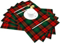 PVC Placemats Set of 4 Wipeable Table Mats Washable Heat Resistant Non Slip Vinyl Dining Table Mat for Kitchen Indoor Outdoor Patio Farmhouse Place Mats Christmas Green Red Grid Decorative