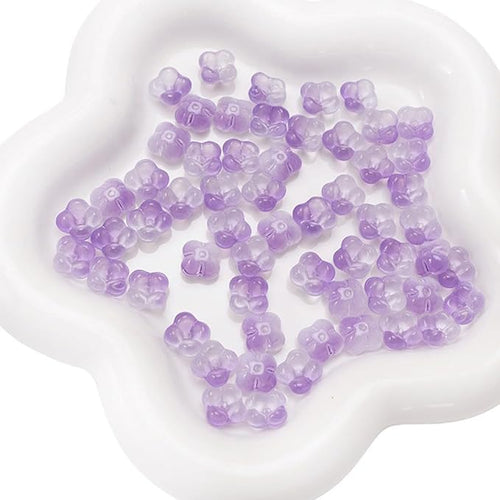 100PCS Glass Flower Beads for Jewelry Making 4 Petal Flower Bead Caps Gradient Cute Floral Beads Aesthetic Charms for Necklace Bracelets Earrings DIY Craft Home Decoration-Purple