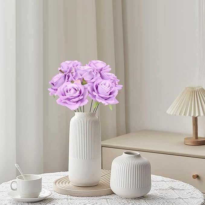 Purple Roses Artificial Flowers 16pcs Velvet Artificial Roses with Stems 3.15" Purple Fake Roses for Bridal Bouquet Wedding Flowers for Floral Centerpieces Home Party Decor (Purple)