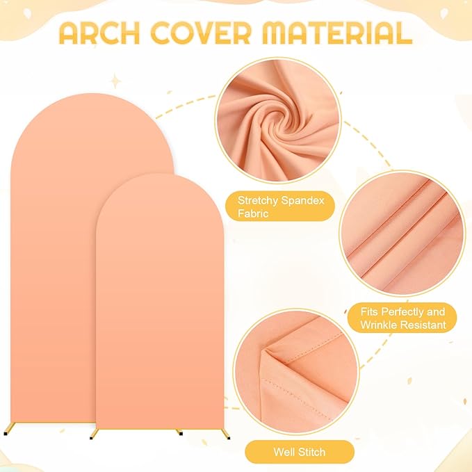 Wedding Arch Backdrop Stand and Peach Arch Cover Set of 2 (7.2FT, 6FT) Metal Backdrop Stand for Parties Spandex Arch Stand Cover for Birthday Bridal Baby Shower Graduation Balloon Arch Decorations