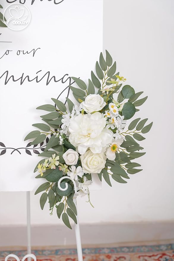 Pack of 2 Wedding Arch Decorations Artificial Hanging Flowers Floral Swag for Wedding Welcome Sign Backdrop Balloon Arch Home Party Bridal Ceremony Reusable(New White)