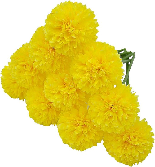 10Pcs Artificial Fake Flower Plants Silk Chrysanthemum Ball Hydrangea Arrangements Wedding Bouquets Decor Home Kitchen Garden Party Table Floral Centerpieces DIY (Yellow)