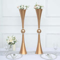 Efavormart 2 Pack | 31" Gold Crystal Embellishment Trumpet Table Centerpiece, Reversible Plastic Flower Vase