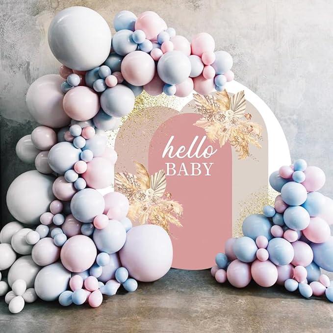 AOFOTO 6x6ft Boho Baby Shower Round Backdrop Cover Bohemian Chic Pink Arch Cover with Flowers Hello Baby Theme Photography Background Newborn Birthday Party Decorations Banner Photo Booth Props